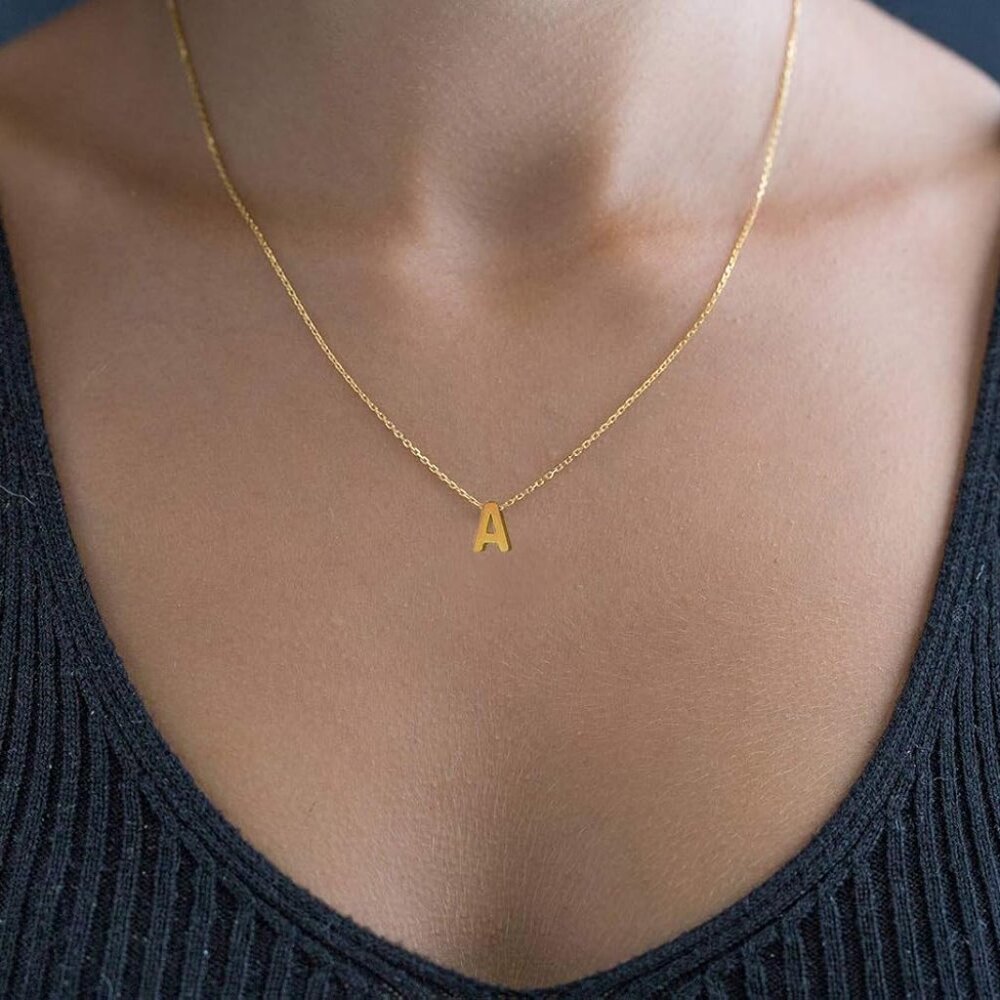 Tiny Initial Necklace 18k Gold Plated Small Lette… - image 5